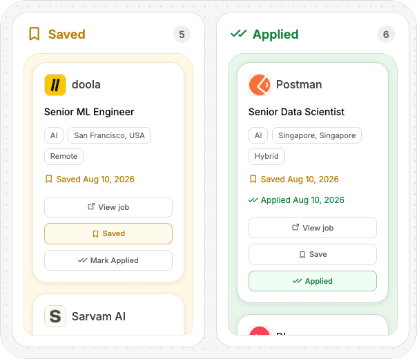 Saved and Applied job tracker columns